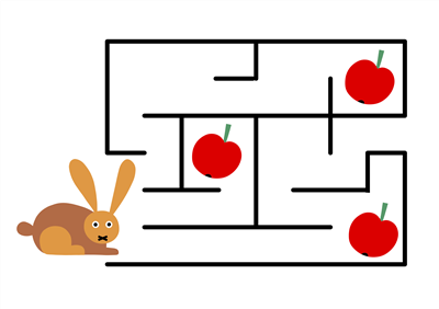 Projdi bludiště a pomoz zajíčkovi najít cestu ke každému jablku. 